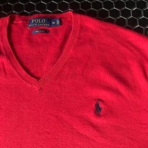 RL Polo Classic Red V-Neck Cotton Sweater